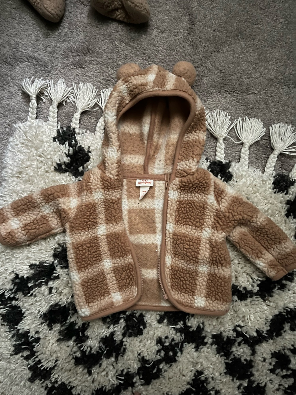 Cat & Jack Tan and White Sherpa Hooded Zip-Up Jacket